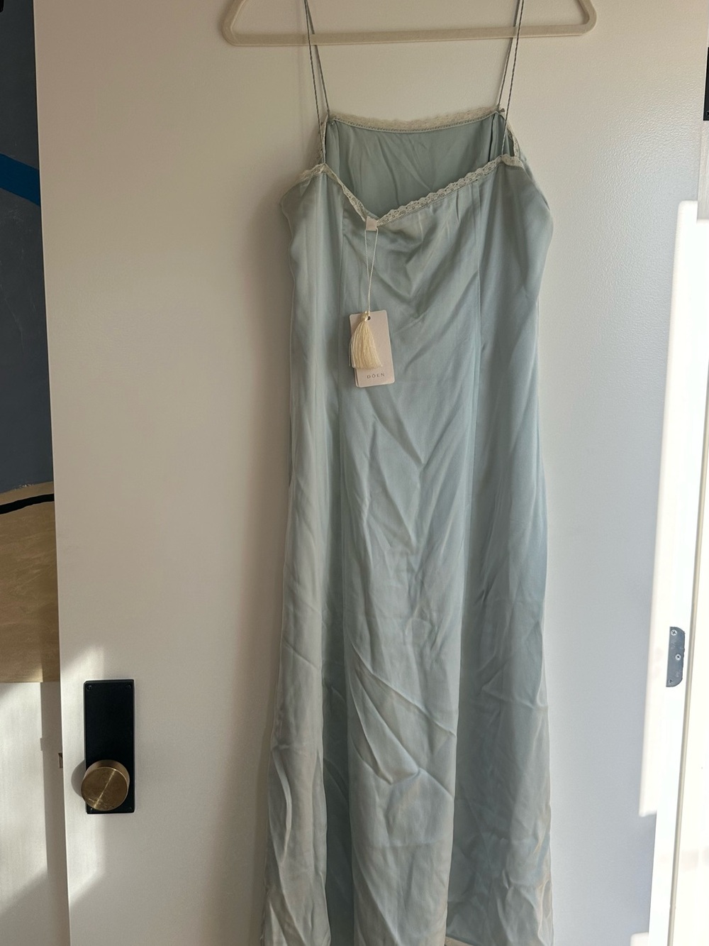 Light Blue Slip Maxi Dress with Ruffle Hem - Picture 7 of 7